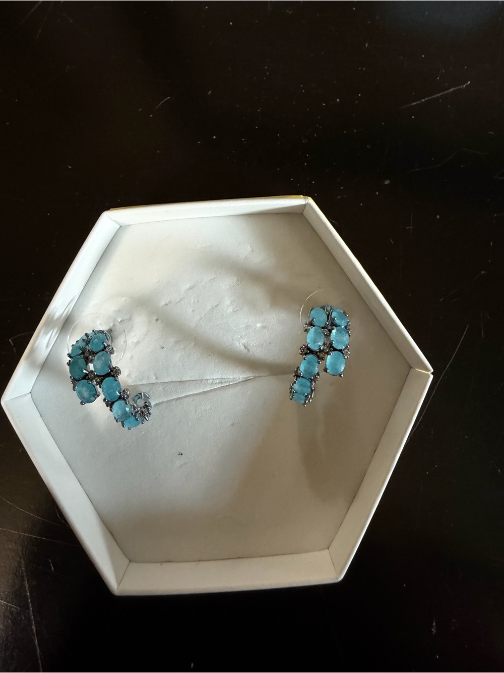 Ocean Blue on Hematite Hoops